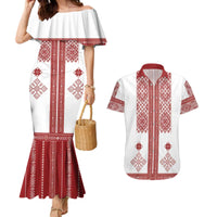 Latvia Jani Midsummer Couples Matching Mermaid Dress and Hawaiian Shirt Red White Latvijas Auseklis