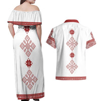 Latvia Jani Midsummer Couples Matching Off Shoulder Maxi Dress and Hawaiian Shirt Red White Latvijas Auseklis