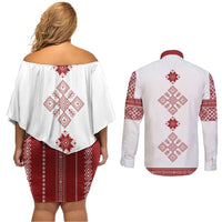 Latvia Jani Midsummer Couples Matching Off Shoulder Short Dress and Long Sleeve Button Shirt Red White Latvijas Auseklis