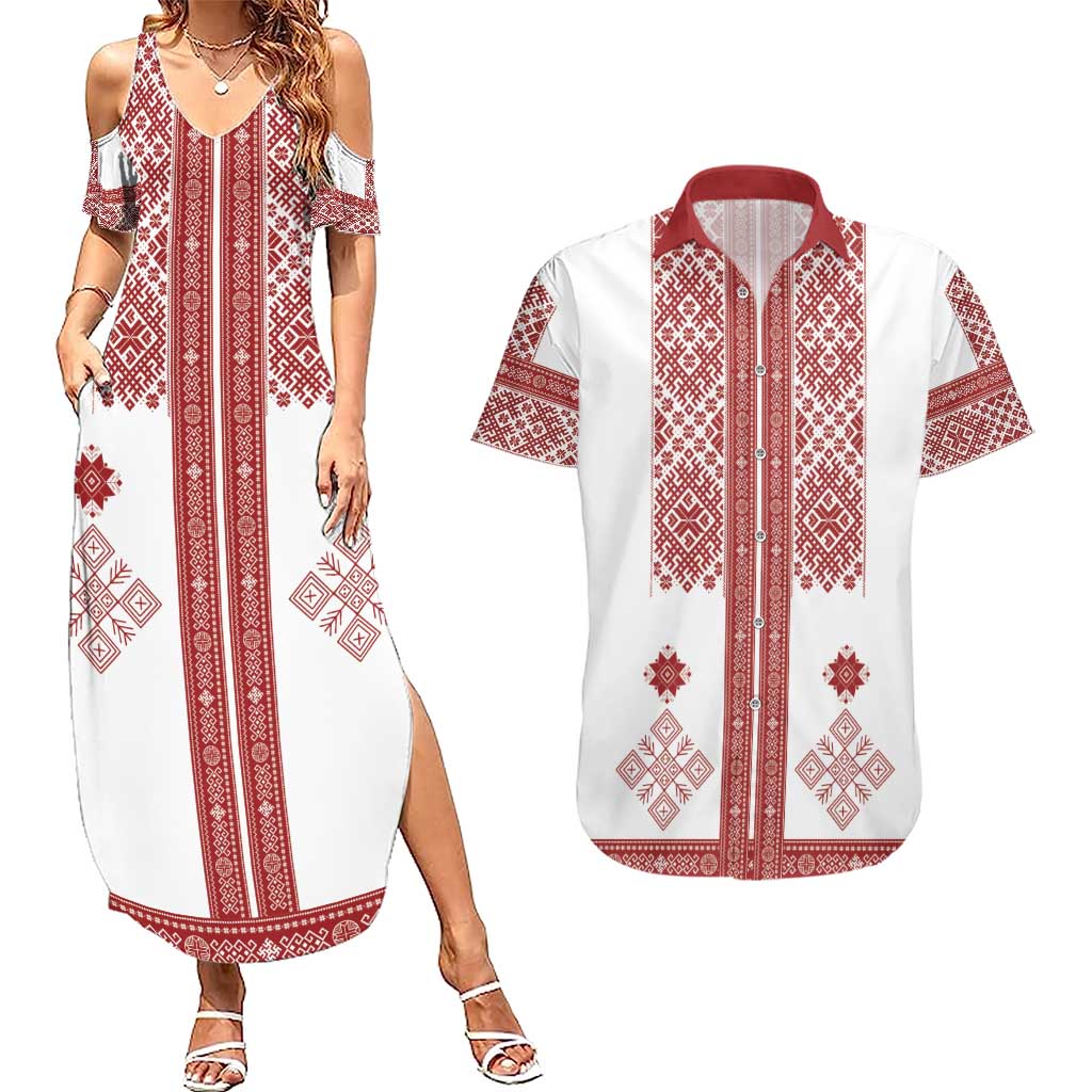 Latvia Jani Midsummer Couples Matching Summer Maxi Dress and Hawaiian Shirt Red White Latvijas Auseklis