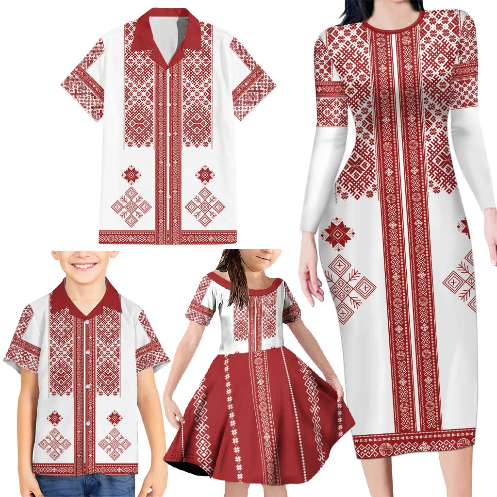 Latvia Jani Midsummer Family Matching Long Sleeve Bodycon Dress and Hawaiian Shirt Red White Latvijas Auseklis