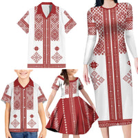 Latvia Jani Midsummer Family Matching Long Sleeve Bodycon Dress and Hawaiian Shirt Red White Latvijas Auseklis