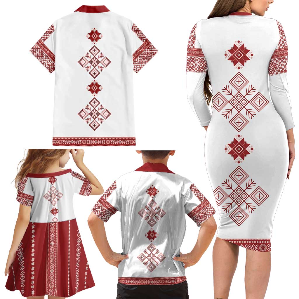 Latvia Jani Midsummer Family Matching Long Sleeve Bodycon Dress and Hawaiian Shirt Red White Latvijas Auseklis