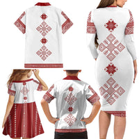 Latvia Jani Midsummer Family Matching Long Sleeve Bodycon Dress and Hawaiian Shirt Red White Latvijas Auseklis