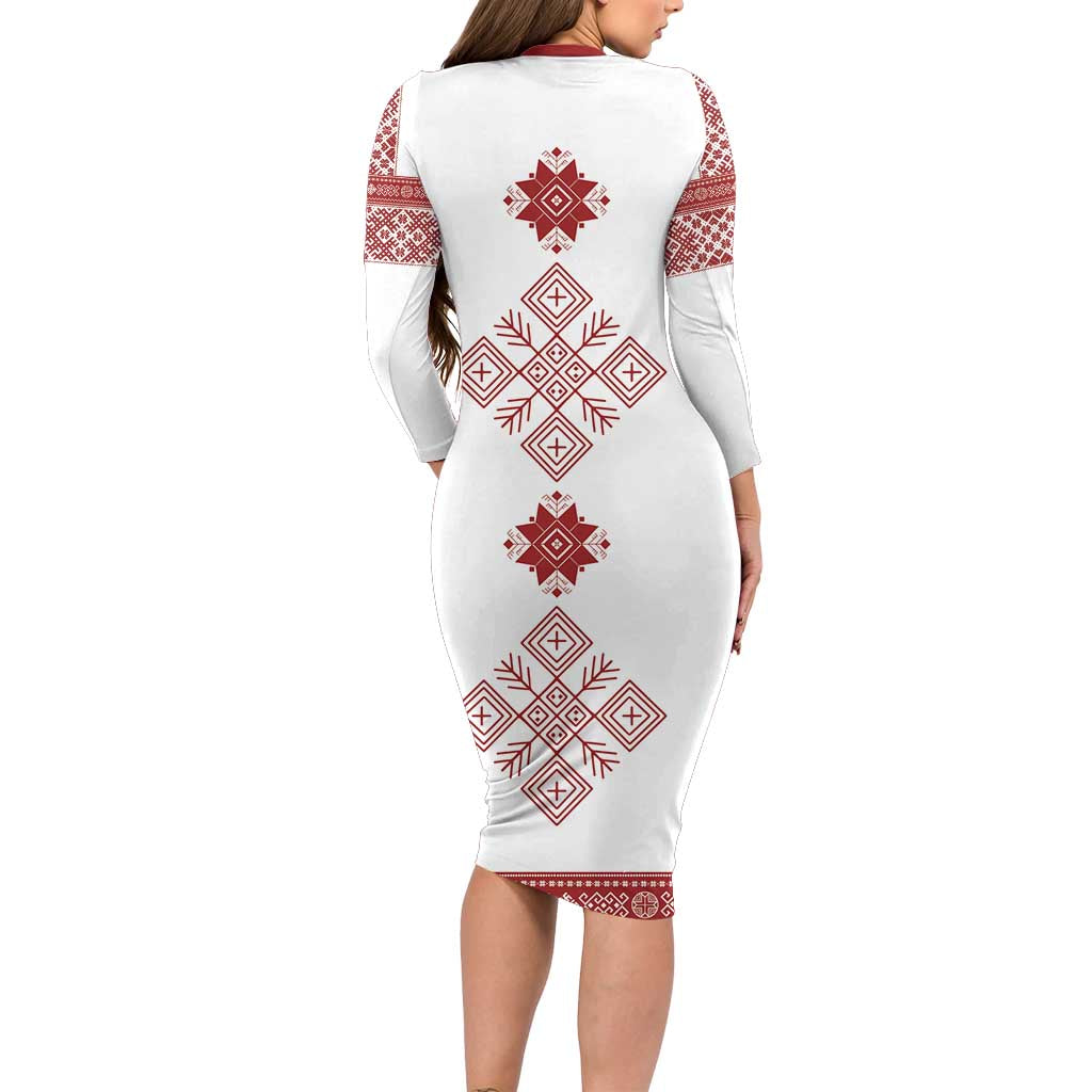 Latvia Jani Midsummer Family Matching Long Sleeve Bodycon Dress and Hawaiian Shirt Red White Latvijas Auseklis