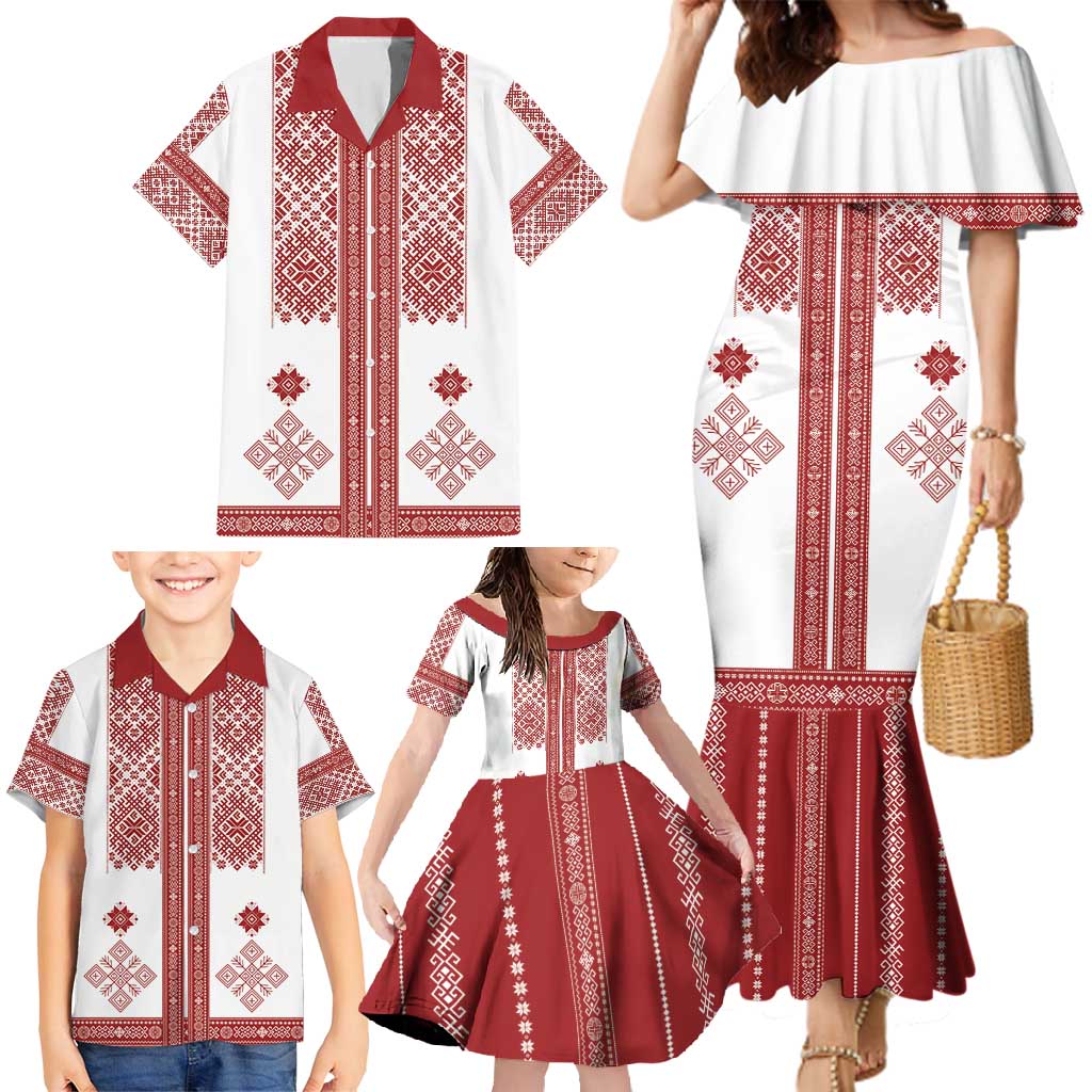 Latvia Jani Midsummer Family Matching Mermaid Dress and Hawaiian Shirt Red White Latvijas Auseklis