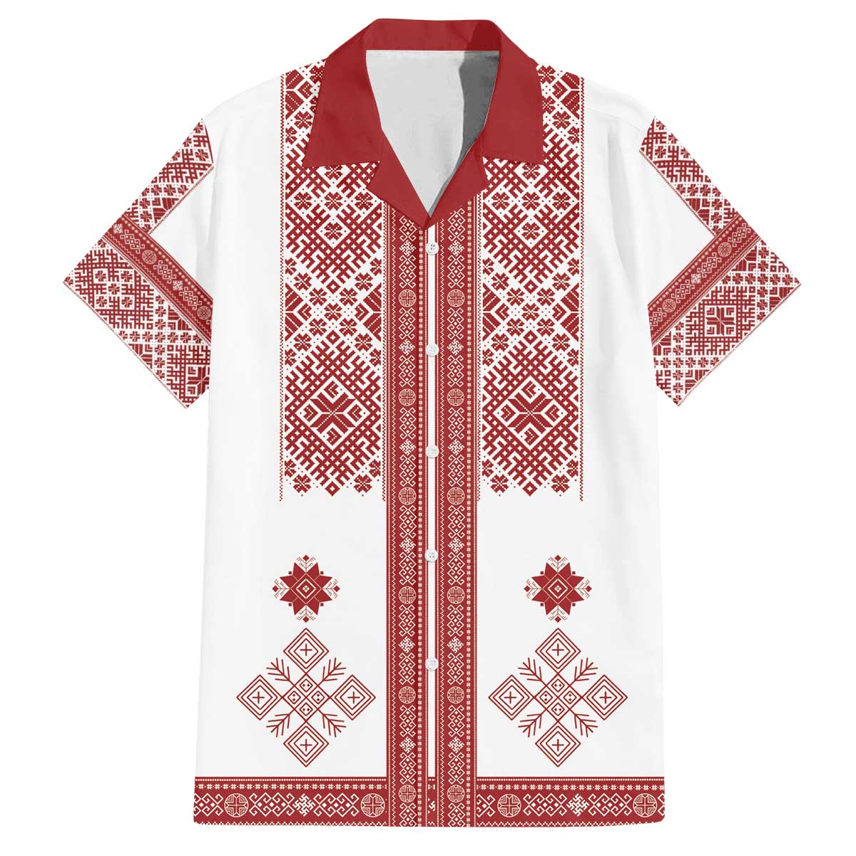 Latvia Jani Midsummer Family Matching Off The Shoulder Long Sleeve Dress and Hawaiian Shirt Red White Latvijas Auseklis