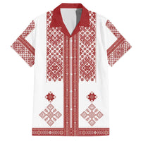 Latvia Jani Midsummer Family Matching Off The Shoulder Long Sleeve Dress and Hawaiian Shirt Red White Latvijas Auseklis