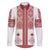 Latvia Jani Midsummer Family Matching Off The Shoulder Long Sleeve Dress and Hawaiian Shirt Red White Latvijas Auseklis