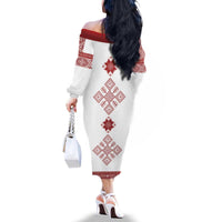 Latvia Jani Midsummer Family Matching Off The Shoulder Long Sleeve Dress and Hawaiian Shirt Red White Latvijas Auseklis