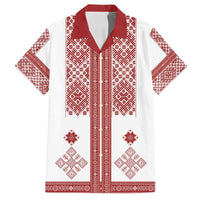 Latvia Jani Midsummer Family Matching Off Shoulder Maxi Dress and Hawaiian Shirt Red White Latvijas Auseklis