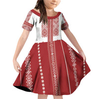 Latvia Jani Midsummer Family Matching Off Shoulder Short Dress and Hawaiian Shirt Red White Latvijas Auseklis