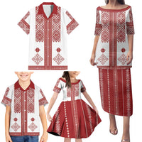 Latvia Jani Midsummer Family Matching Puletasi and Hawaiian Shirt Red White Latvijas Auseklis