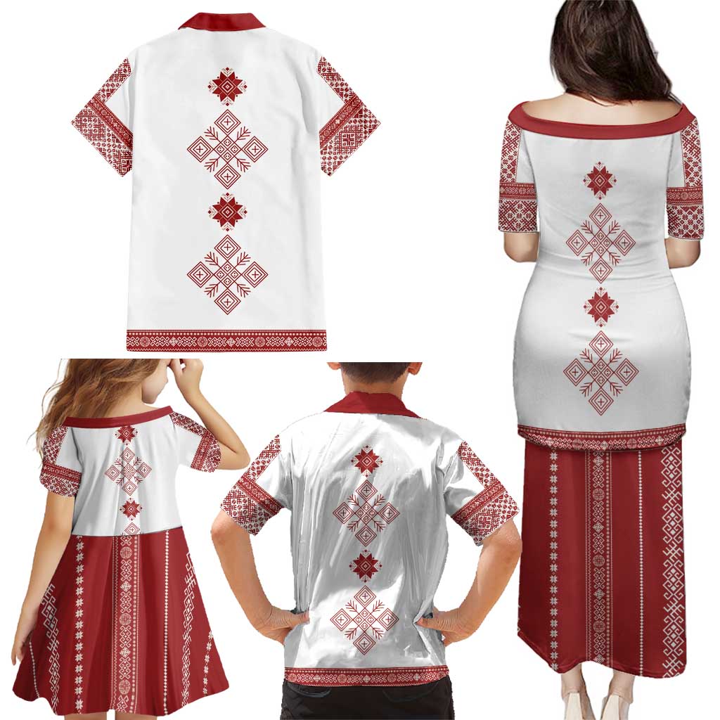 Latvia Jani Midsummer Family Matching Puletasi and Hawaiian Shirt Red White Latvijas Auseklis