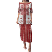 Latvia Jani Midsummer Family Matching Puletasi and Hawaiian Shirt Red White Latvijas Auseklis