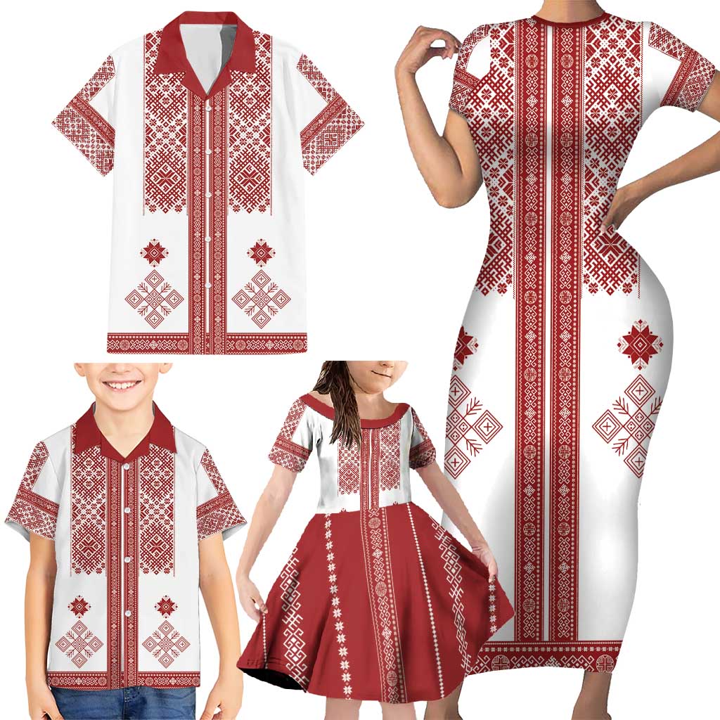 Latvia Jani Midsummer Family Matching Short Sleeve Bodycon Dress and Hawaiian Shirt Red White Latvijas Auseklis