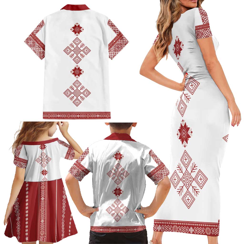 Latvia Jani Midsummer Family Matching Short Sleeve Bodycon Dress and Hawaiian Shirt Red White Latvijas Auseklis