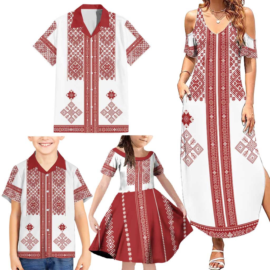 Latvia Jani Midsummer Family Matching Summer Maxi Dress and Hawaiian Shirt Red White Latvijas Auseklis