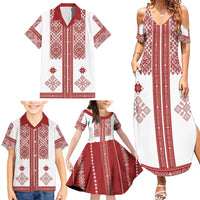 Latvia Jani Midsummer Family Matching Summer Maxi Dress and Hawaiian Shirt Red White Latvijas Auseklis