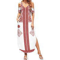 Latvia Jani Midsummer Family Matching Summer Maxi Dress and Hawaiian Shirt Red White Latvijas Auseklis