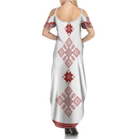 Latvia Jani Midsummer Family Matching Summer Maxi Dress and Hawaiian Shirt Red White Latvijas Auseklis