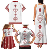 Latvia Jani Midsummer Family Matching Tank Maxi Dress and Hawaiian Shirt Red White Latvijas Auseklis