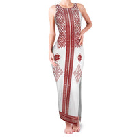 Latvia Jani Midsummer Family Matching Tank Maxi Dress and Hawaiian Shirt Red White Latvijas Auseklis