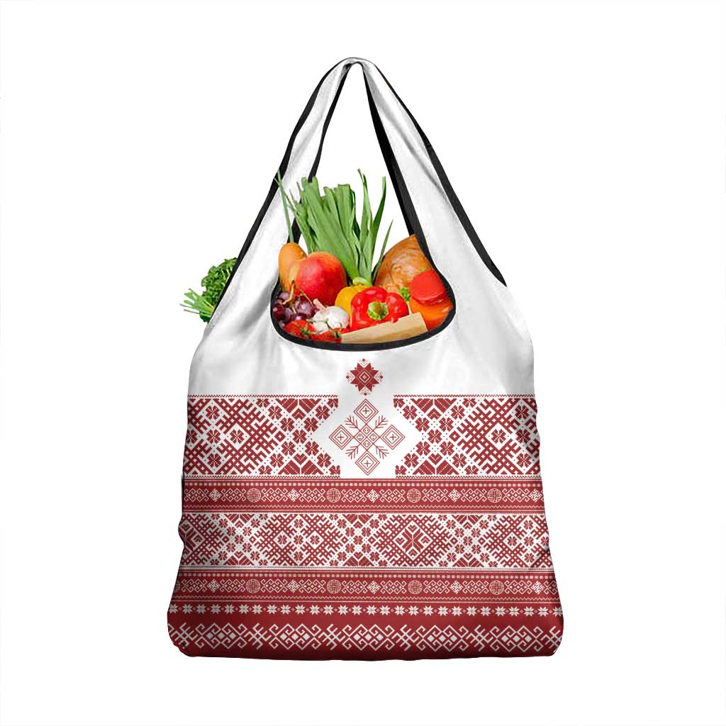 Latvia Jani Midsummer Grocery Bag Red White Latvijas Auseklis