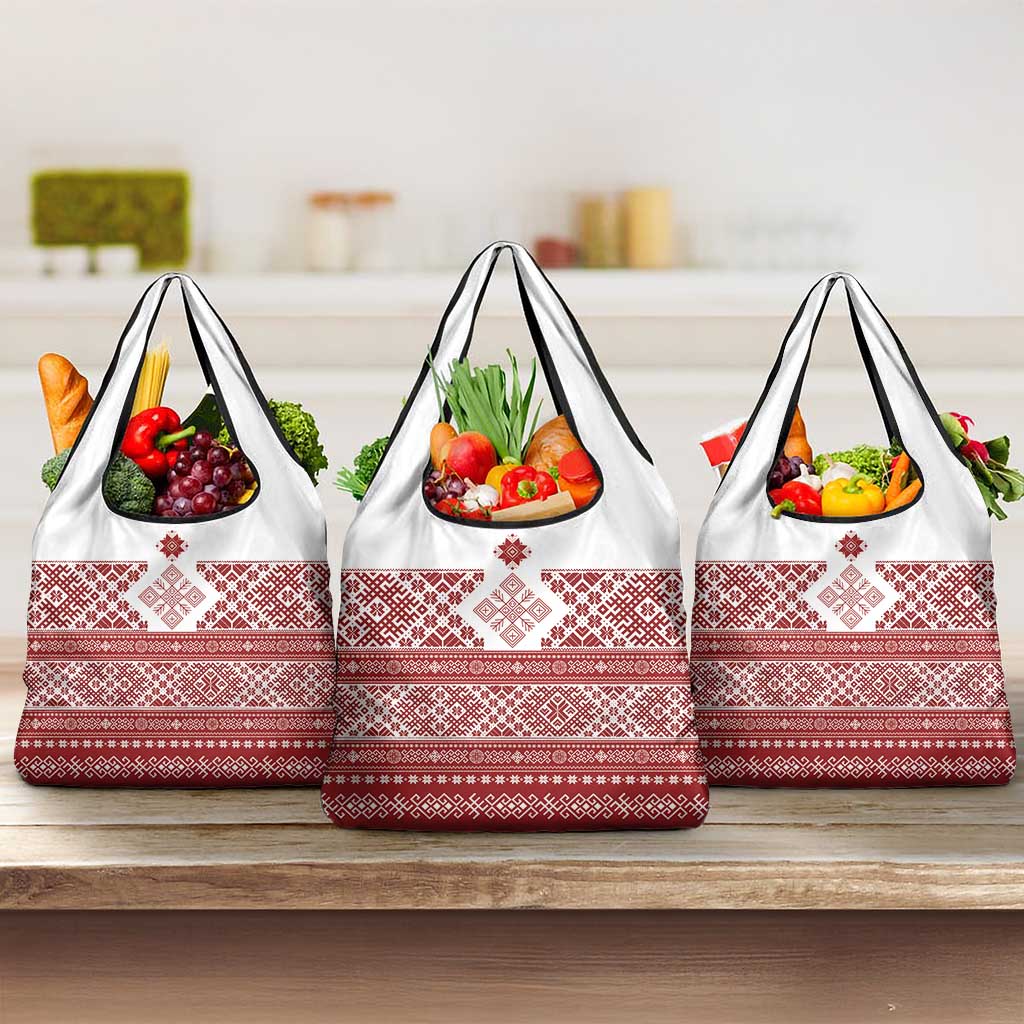 Latvia Jani Midsummer Grocery Bag Red White Latvijas Auseklis