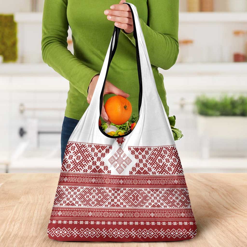 Latvia Jani Midsummer Grocery Bag Red White Latvijas Auseklis