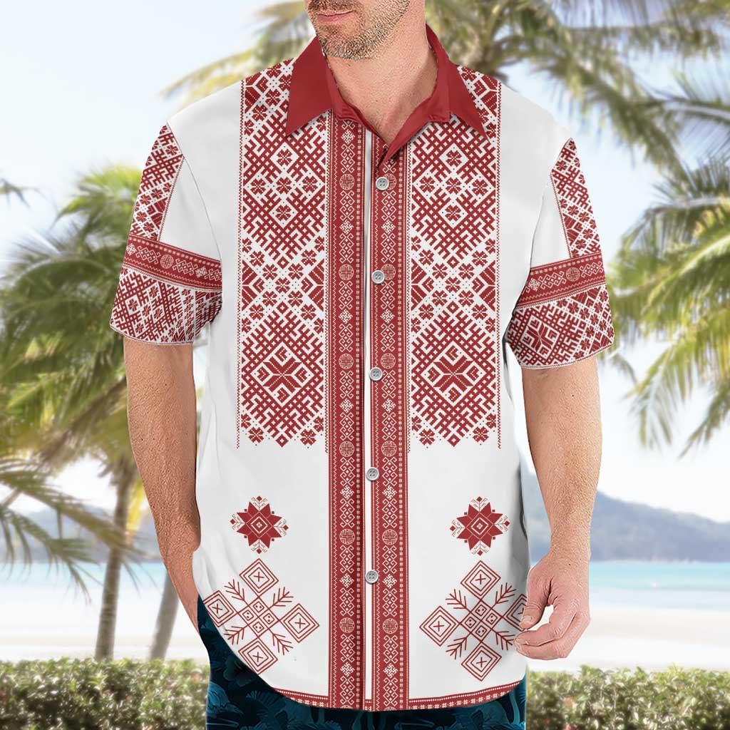 Latvia Jani Midsummer Hawaiian Shirt Red White Latvijas Auseklis