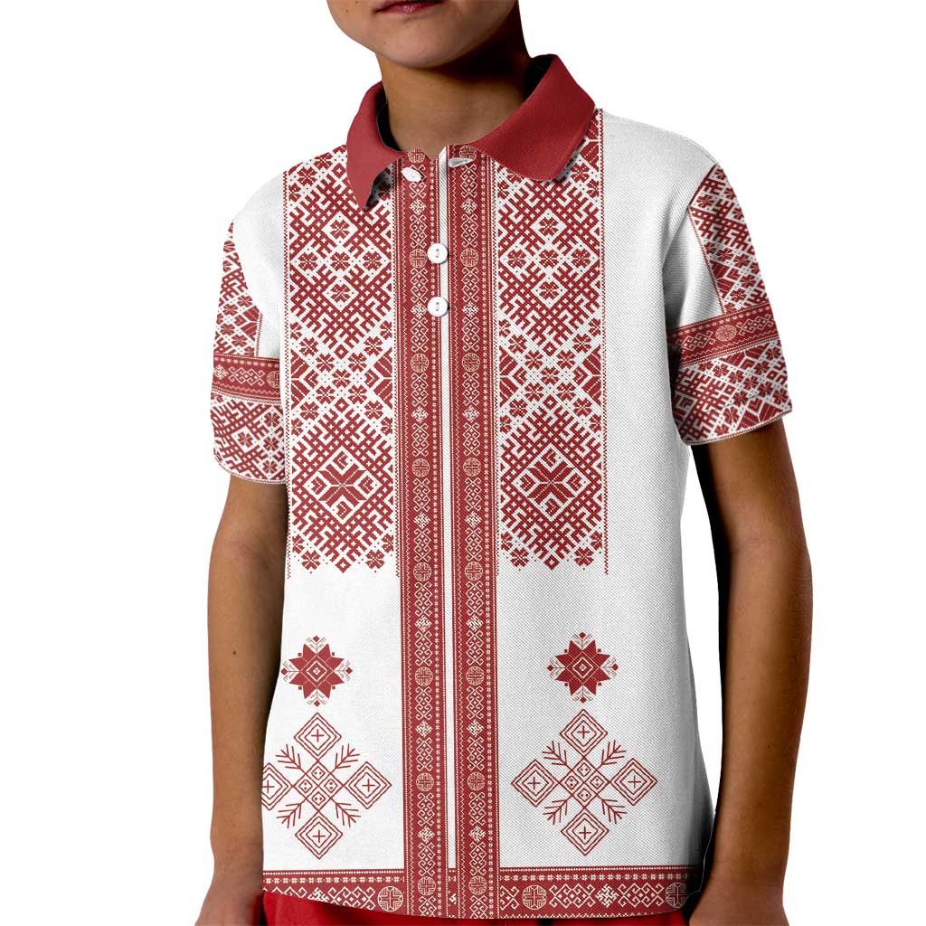 Latvia Jani Midsummer Kid Polo Shirt Red White Latvijas Auseklis