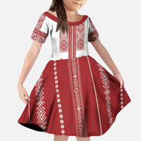 Latvia Jani Midsummer Kid Short Sleeve Dress Red White Latvijas Auseklis
