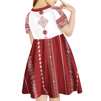 Latvia Jani Midsummer Kid Short Sleeve Dress Red White Latvijas Auseklis