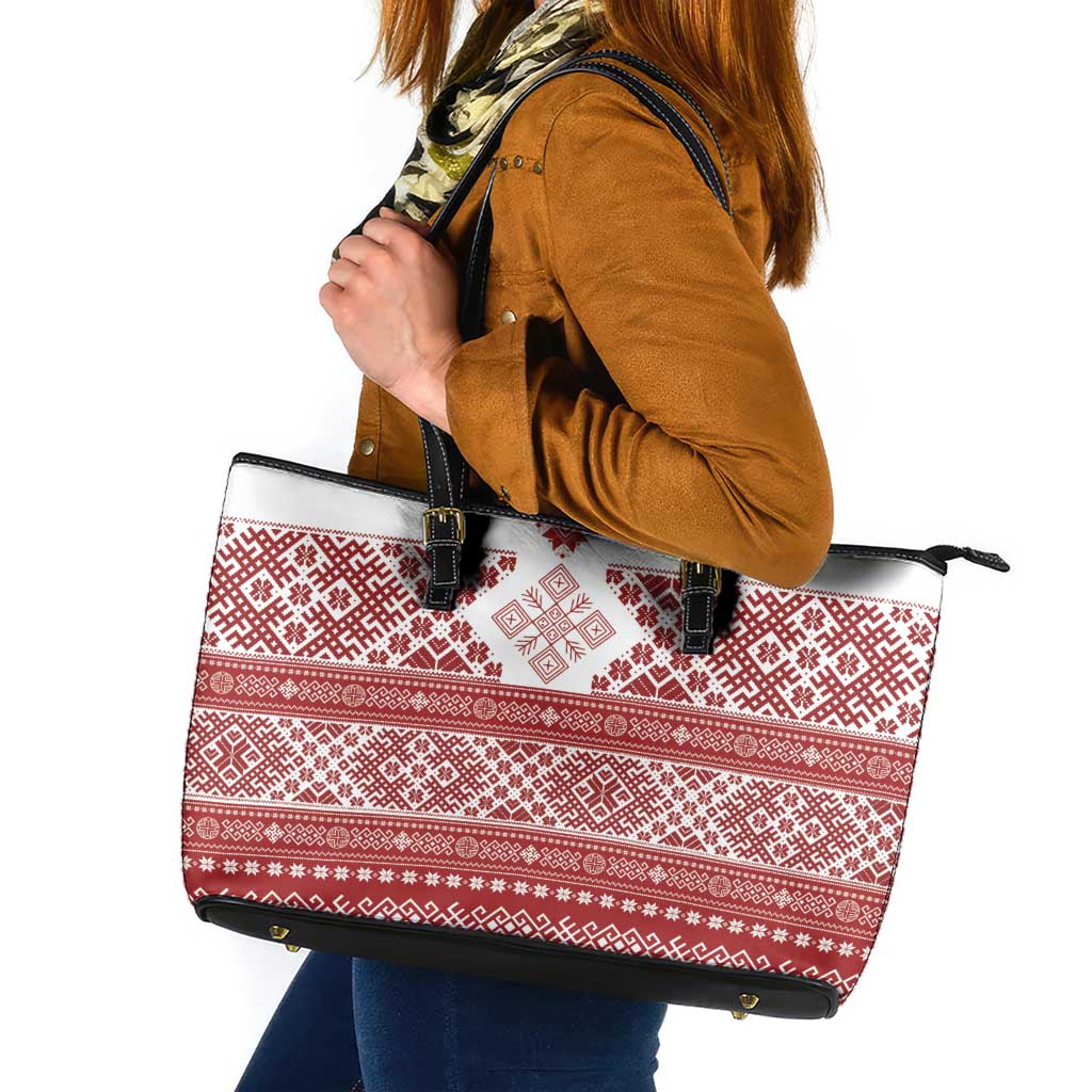 Latvia Jani Midsummer Leather Tote Bag Red White Latvijas Auseklis