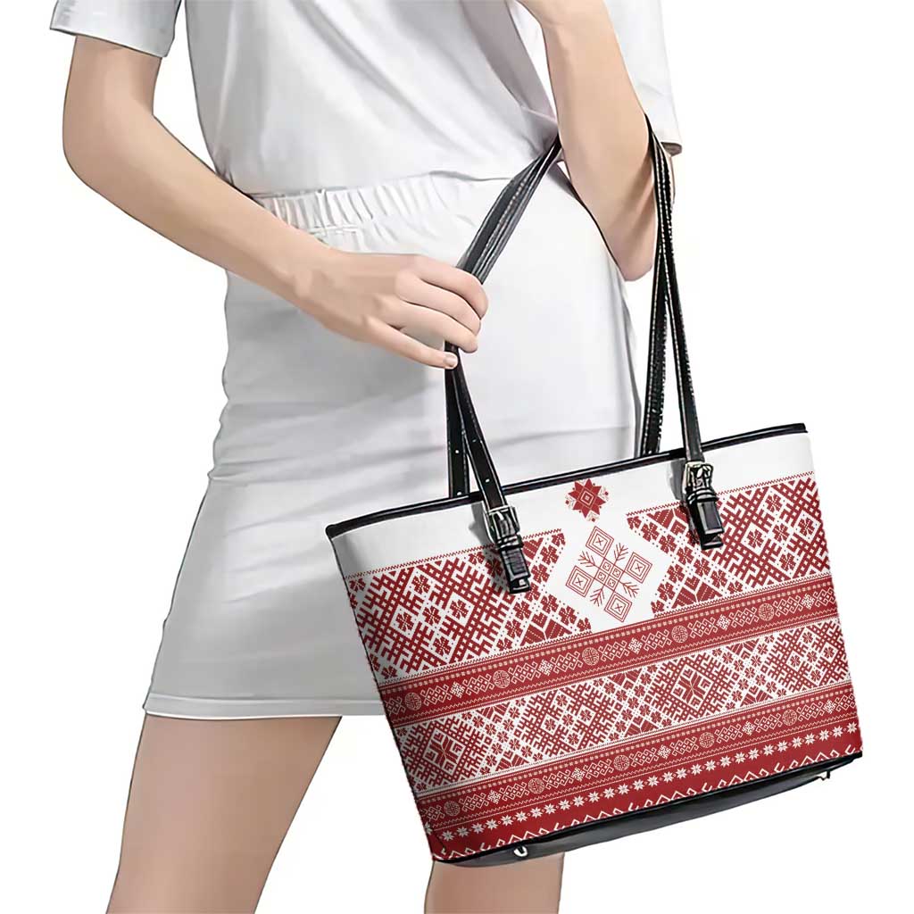 Latvia Jani Midsummer Leather Tote Bag Red White Latvijas Auseklis