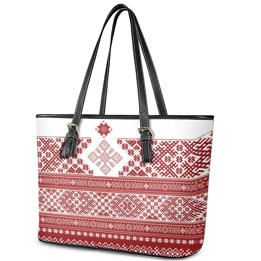 Latvia Jani Midsummer Leather Tote Bag Red White Latvijas Auseklis