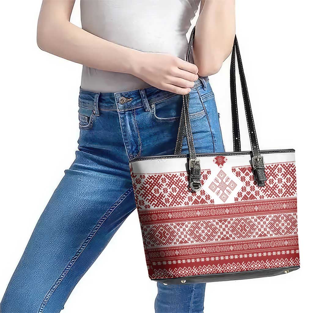 Latvia Jani Midsummer Leather Tote Bag Red White Latvijas Auseklis
