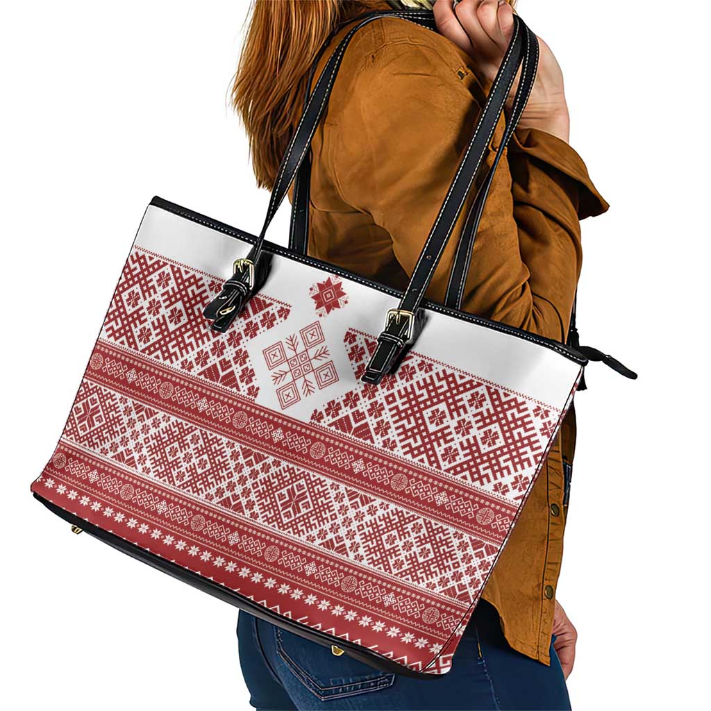 Latvia Jani Midsummer Leather Tote Bag Red White Latvijas Auseklis