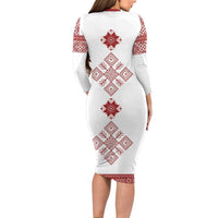 Latvia Jani Midsummer Long Sleeve Bodycon Dress Red White Latvijas Auseklis