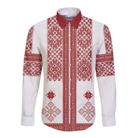 Latvia Jani Midsummer Long Sleeve Button Shirt Red White Latvijas Auseklis
