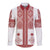 Latvia Jani Midsummer Long Sleeve Button Shirt Red White Latvijas Auseklis