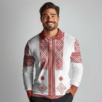 Latvia Jani Midsummer Long Sleeve Polo Shirt Red White Latvijas Auseklis