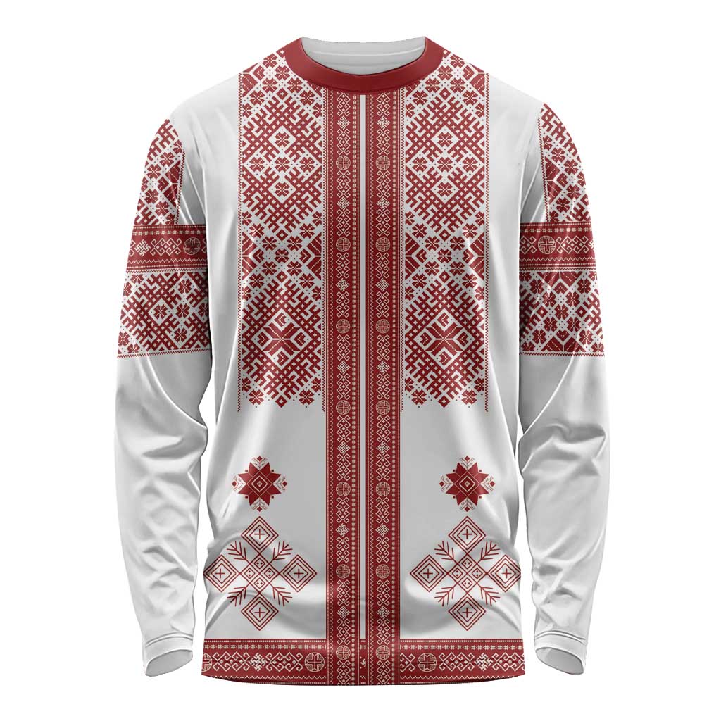 Latvia Jani Midsummer Long Sleeve Shirt Red White Latvijas Auseklis