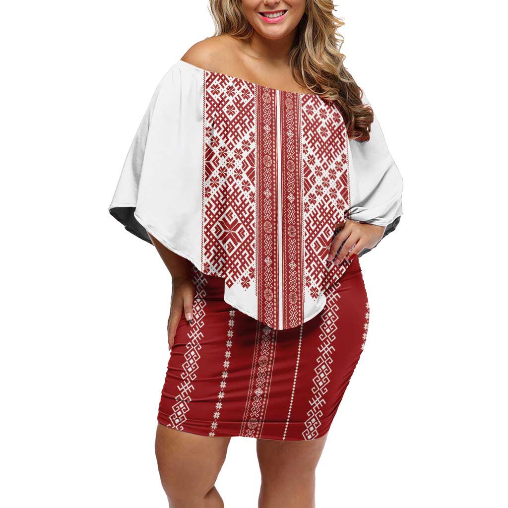 Latvia Jani Midsummer Off Shoulder Short Dress Red White Latvijas Auseklis