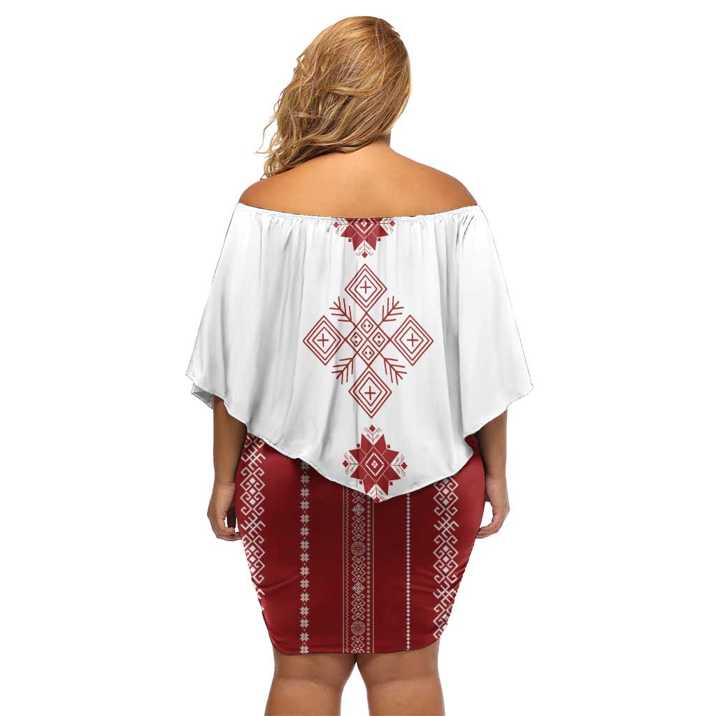 Latvia Jani Midsummer Off Shoulder Short Dress Red White Latvijas Auseklis