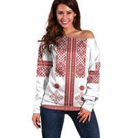 Latvia Jani Midsummer Off Shoulder Sweater Red White Latvijas Auseklis