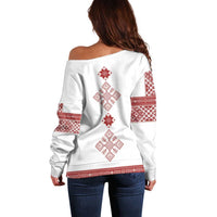 Latvia Jani Midsummer Off Shoulder Sweater Red White Latvijas Auseklis