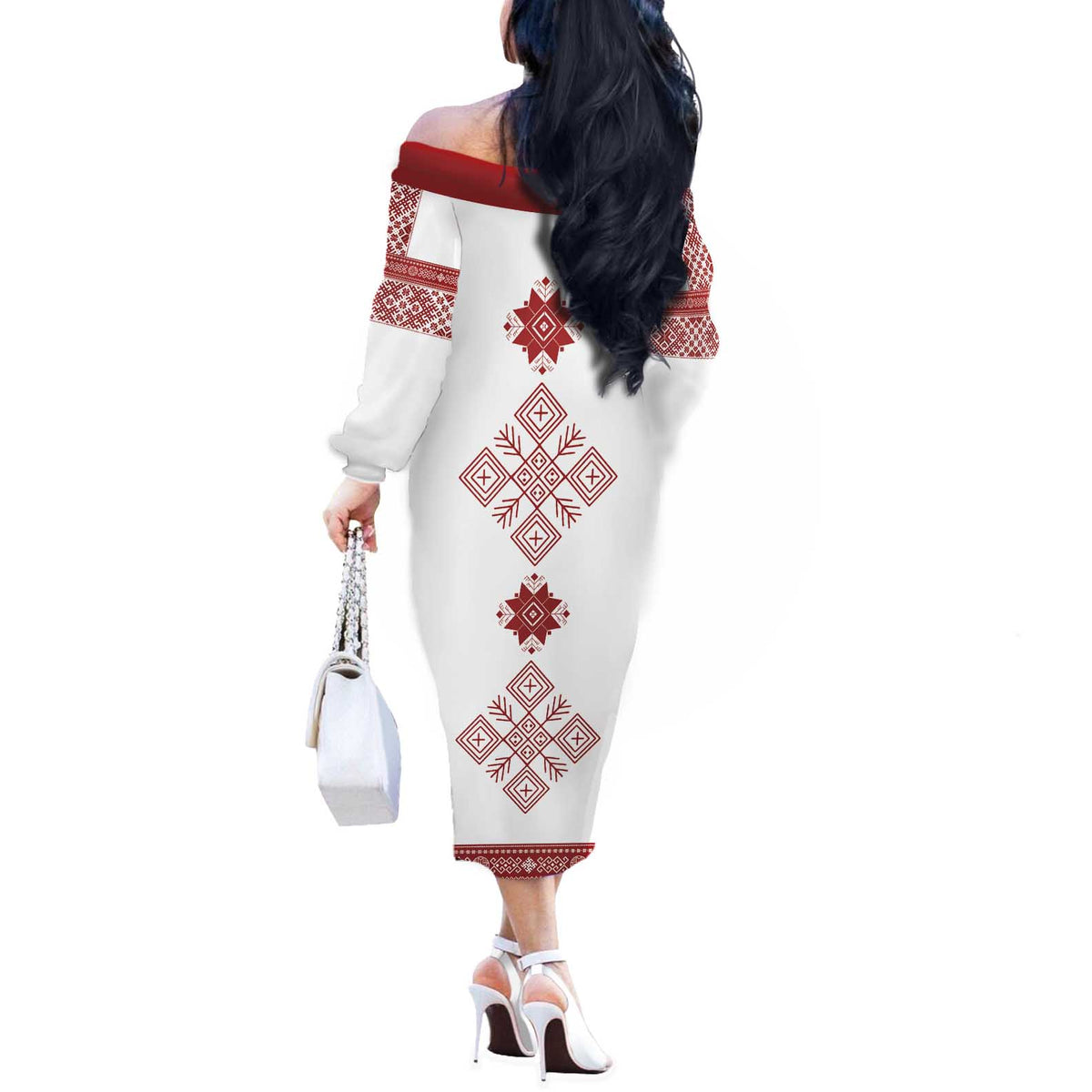 Latvia Jani Midsummer Off The Shoulder Long Sleeve Dress Red White Latvijas Auseklis
