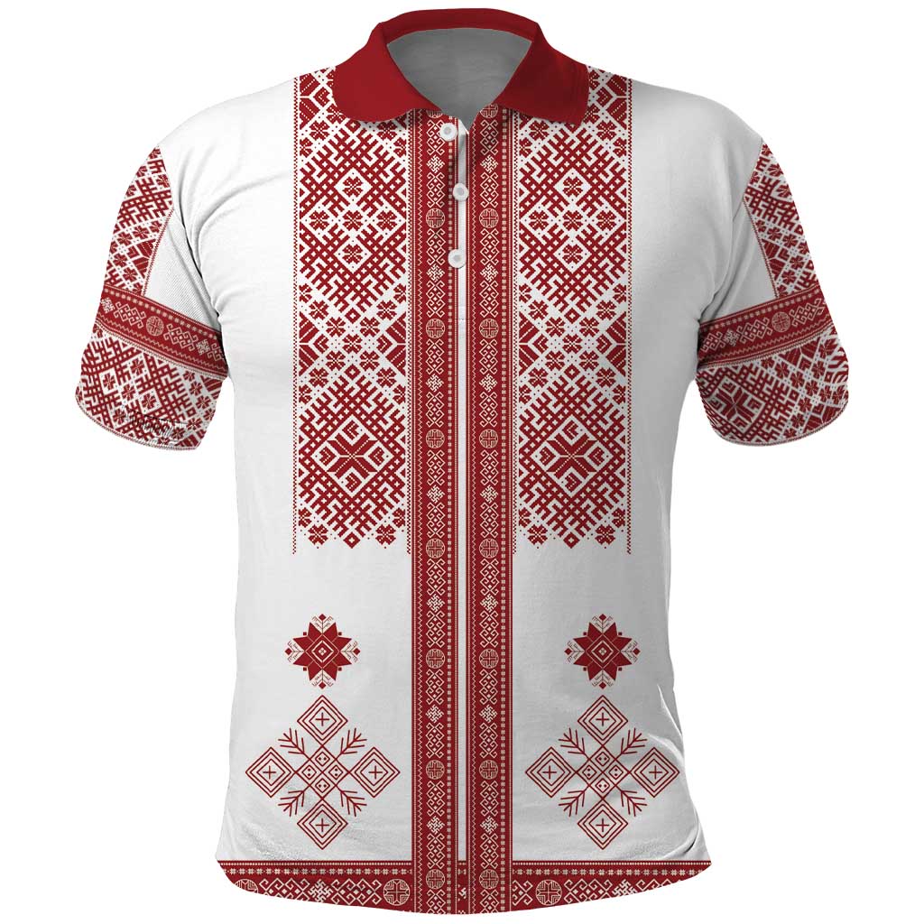 Latvia Jani Midsummer Polo Shirt Red White Latvijas Auseklis
